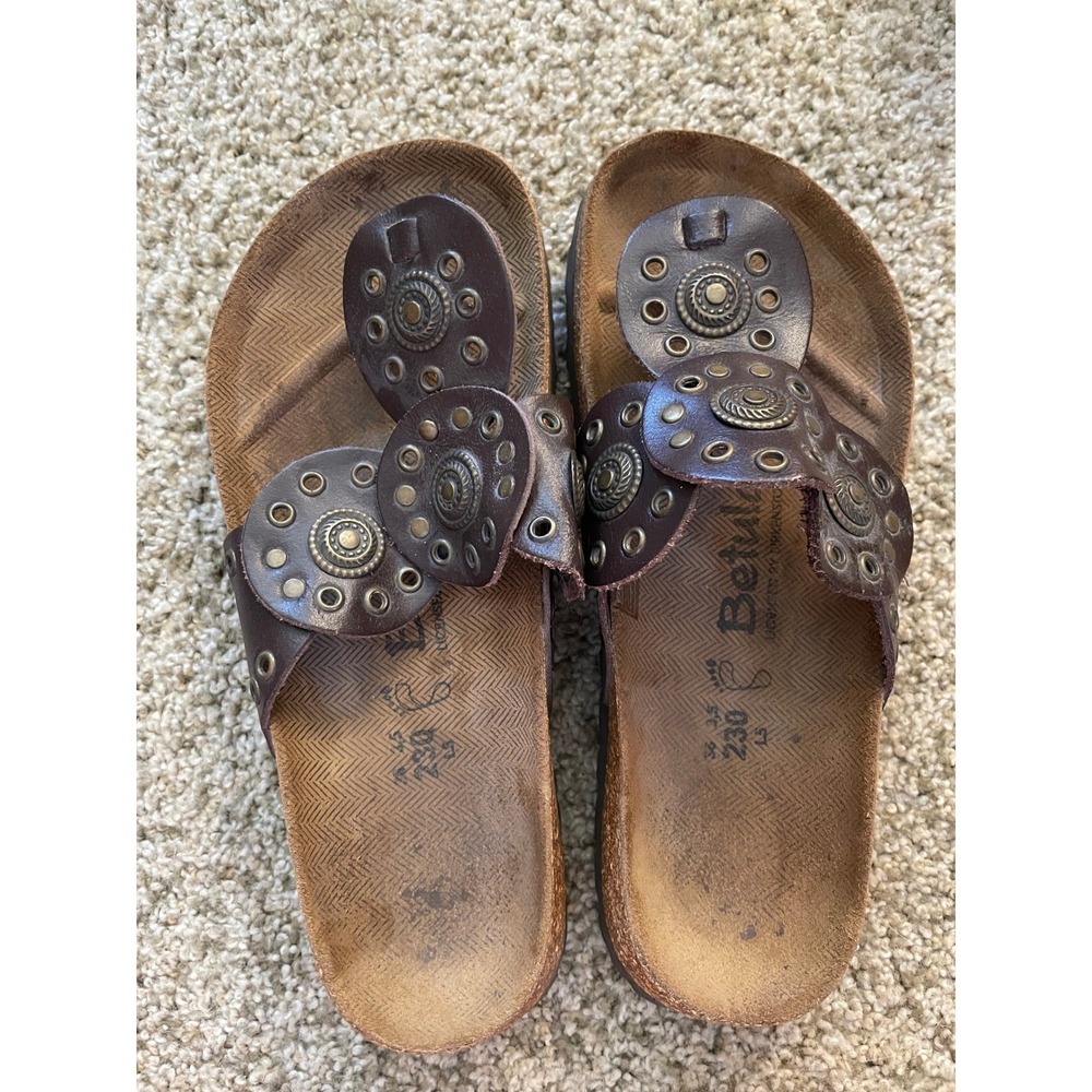 Betula by Birkenstock Brown Leather Medallion Studded Sandals 36 boho granola